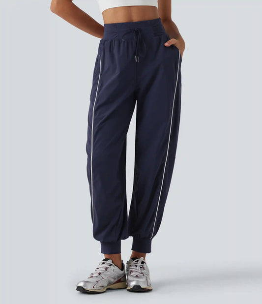 High Waisted Color Block Drawstring Quick Dry InstantCool Running Joggers with Pockets