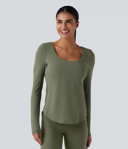 Halara UltraSculpt™ Crisscross Backless Long Sleeve Curved Hem Training Sports Top