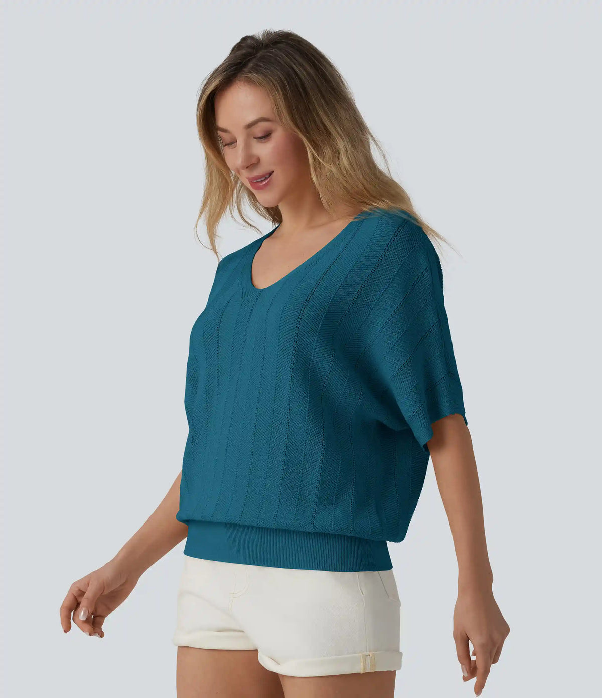 V Neck Short Sleeve Casual Sweater