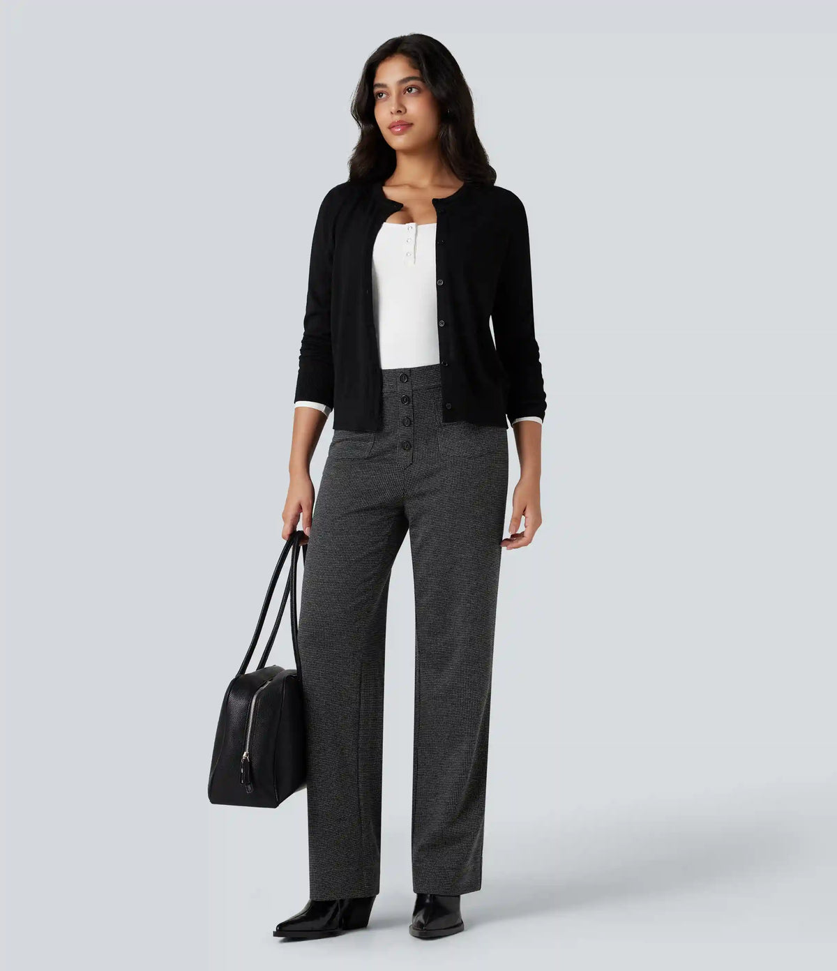 Halara Flex™ High Waisted Houndstooth Straight Leg Work Pants with Pockets