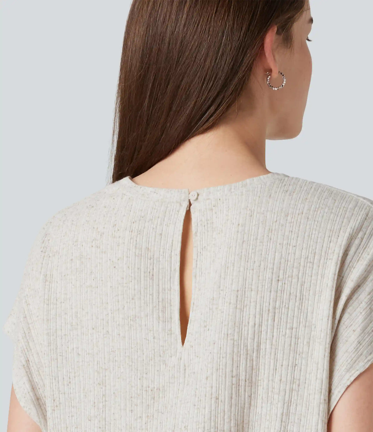 Ribbed Knit V-neck Short Sleeve 2-in-1 Mini Casual Linen-Blend Flowy Dress
