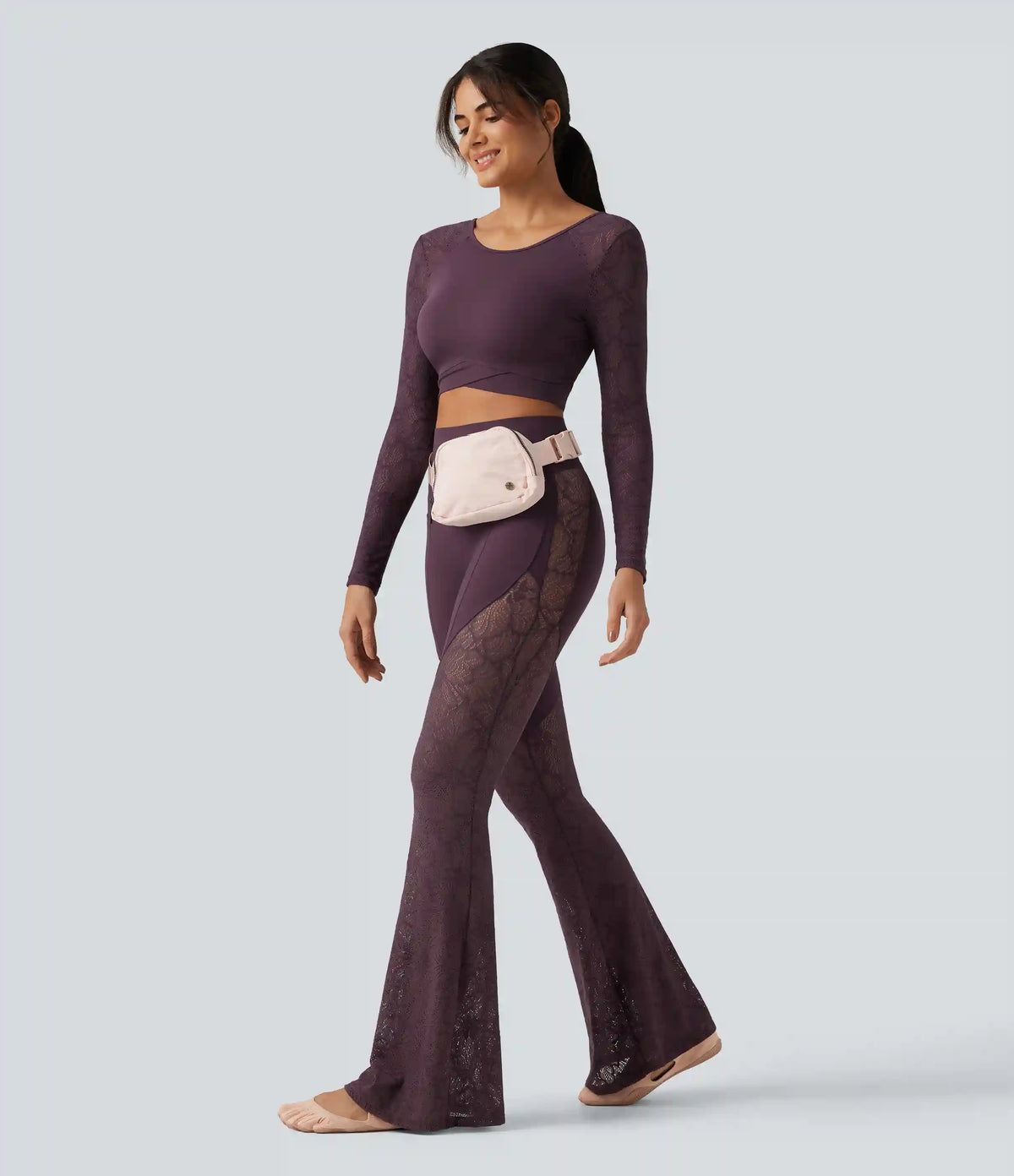 Halara UltraSculpt™ High Waisted Tummy Control Contrast Lace Yoga Flare Leggings with Pockets