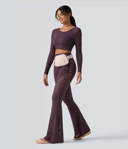 Halara UltraSculpt™ High Waisted Tummy Control Contrast Lace Yoga Flare Leggings with Pockets