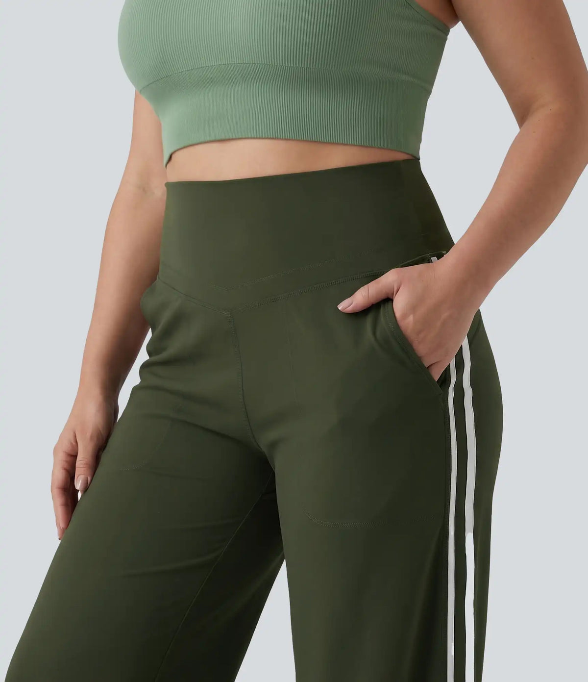 Plus Size Halara UltraSculpt™ High Waisted Tummy Control Color Block Stripes Yoga Baggy Pants with Pockets