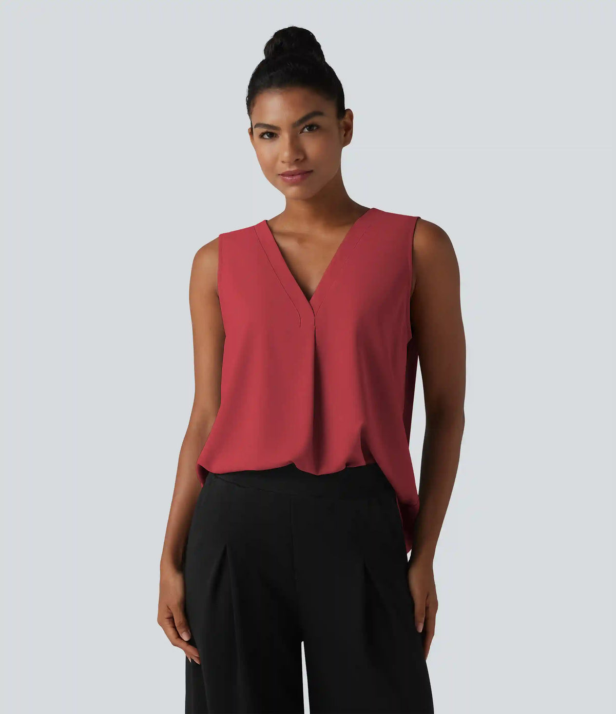 Wrinkle Recovery V Neck Sleeveless Oversized Work Blouse