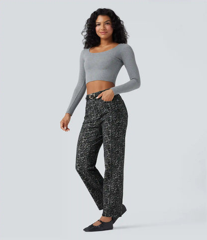 Halara Flex™ Leopard Print High Waisted Straight Leg Casual Jeans with Pockets