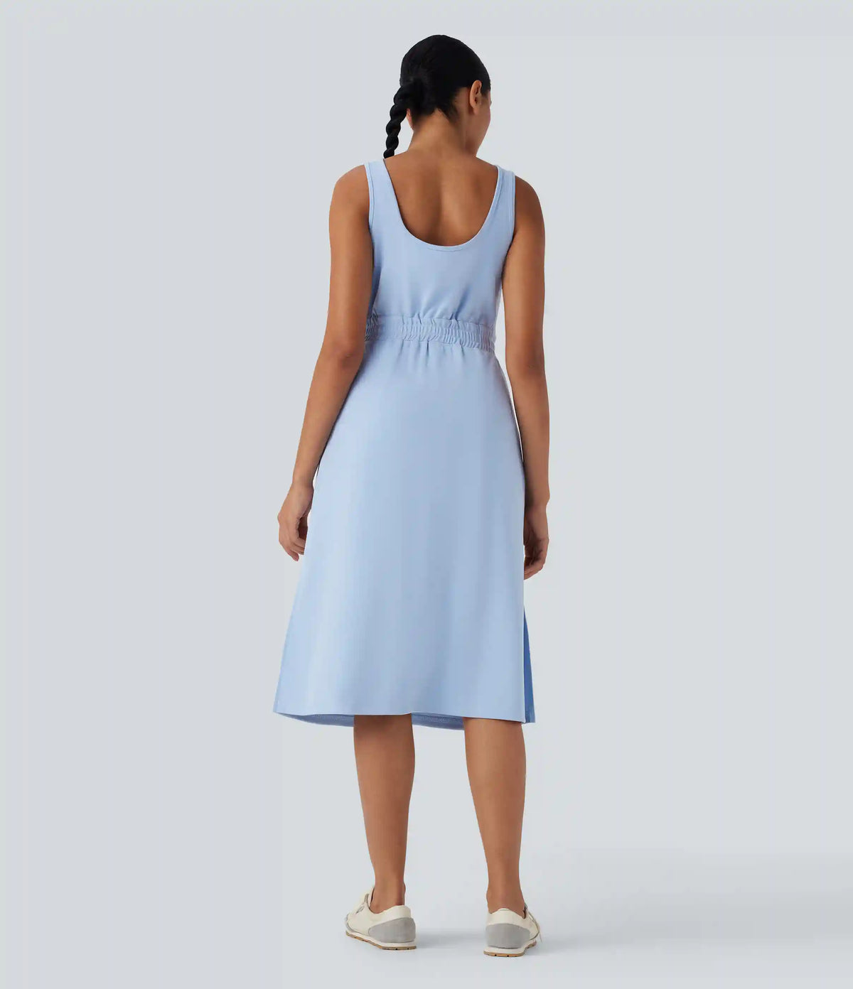 U Neck Zipper Split Knee Length Hiking Active Dress