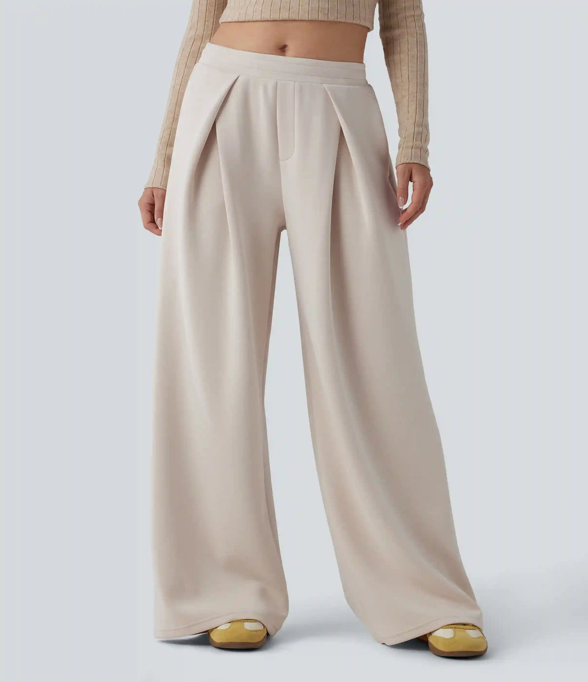 SpacerTek™ Mid Rise Drawstring Crossover Casual Baggy Pants with Pockets
