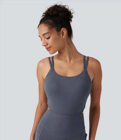 Halara UltraSculpt™ Non-Removable Pad Tummy Control Butt Lifting Ruched Yoga Jumpsuit with Pockets-Easy Peezy Edition