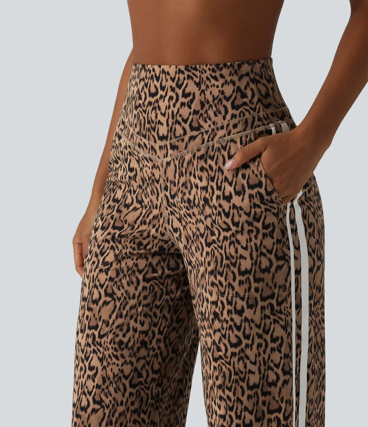 Halara UltraSculpt™ Leopard Print High Waisted Tummy Control Side Stripes Yoga Straight Leg Pants with Pockets
