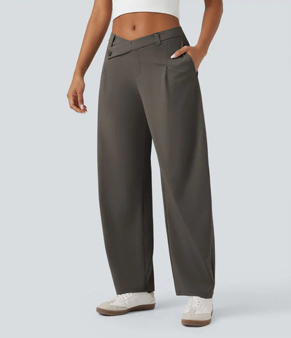 Halara Flex™ DayStretch Asymmetric Mid Rise Barrel Leg Work Pants with Pockets