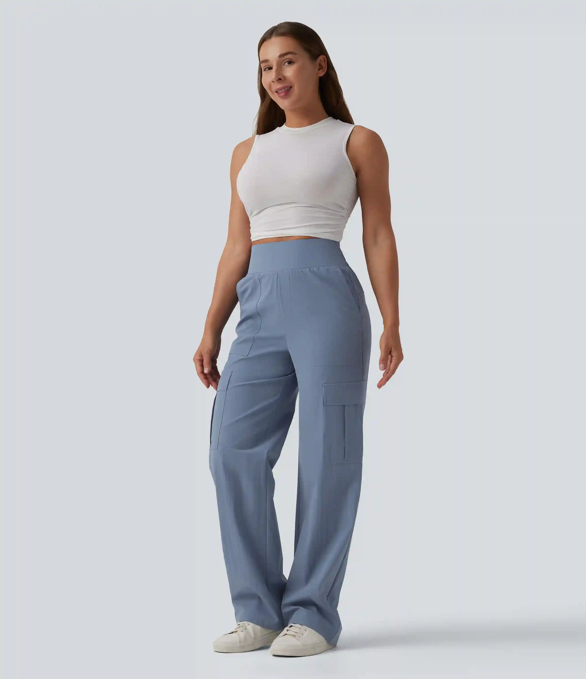 High Waisted Straight Leg Casual Pants with Pockets