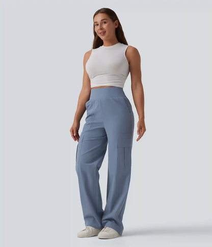 High Waisted Straight Leg Casual Pants with Pockets