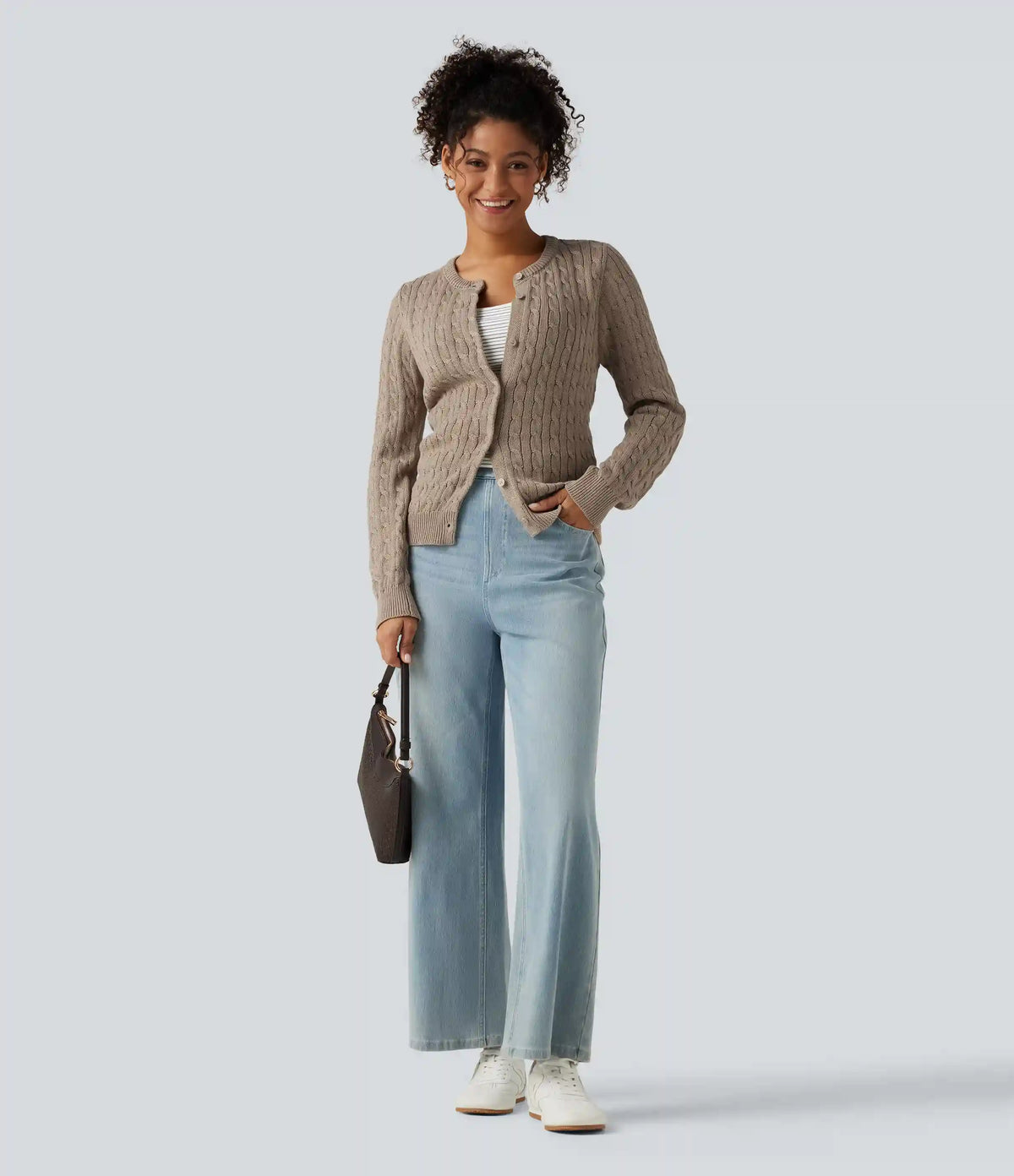 Round Neck Long Sleeve Work Cardigan