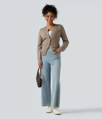 Round Neck Long Sleeve Work Cardigan