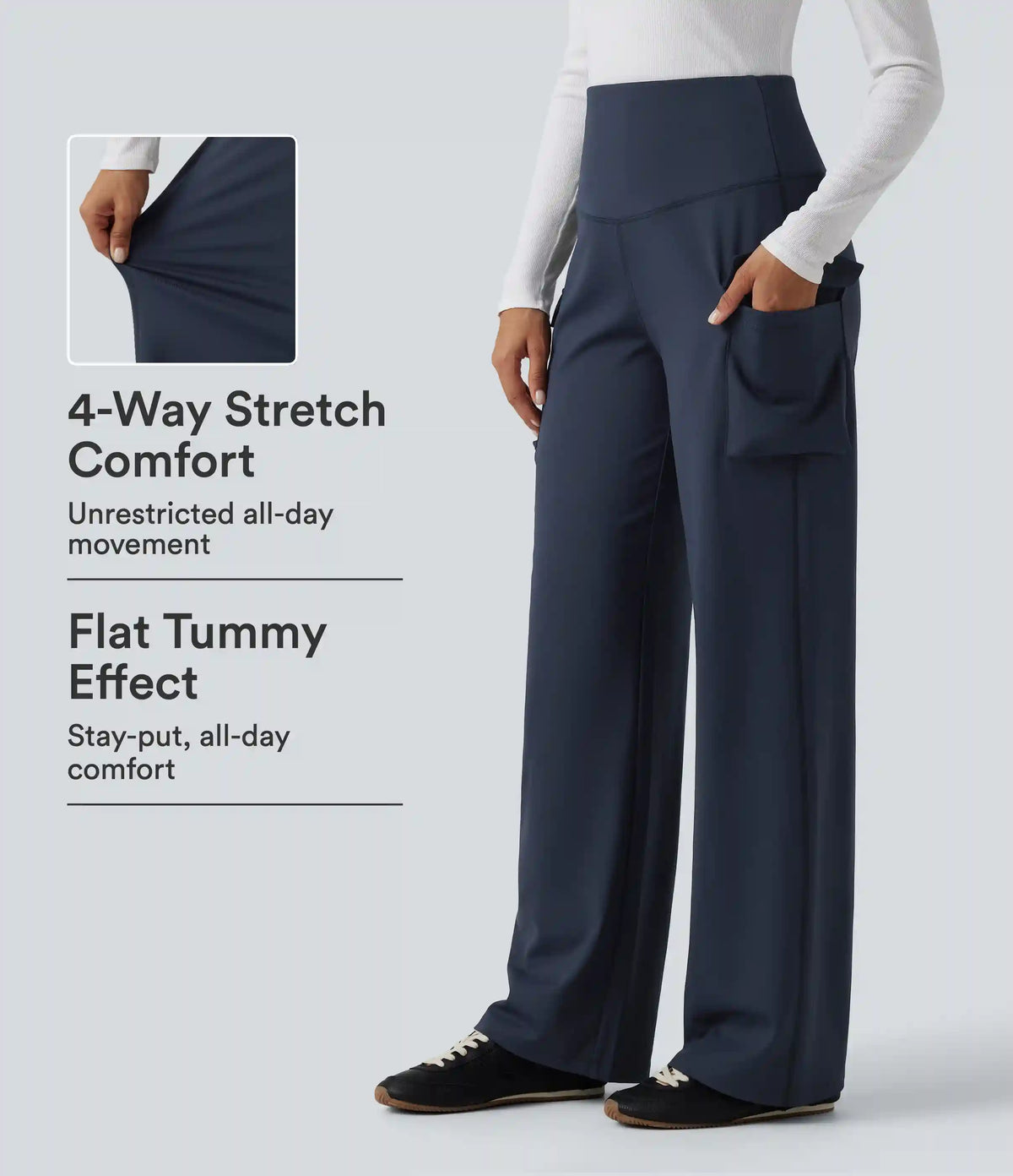 High Waisted Tummy Control Straight Leg Casual Cargo Pants with Pockets
