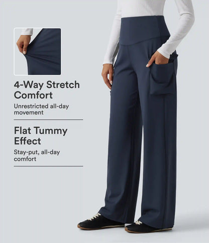 High Waisted Tummy Control Straight Leg Casual Cargo Pants with Pockets