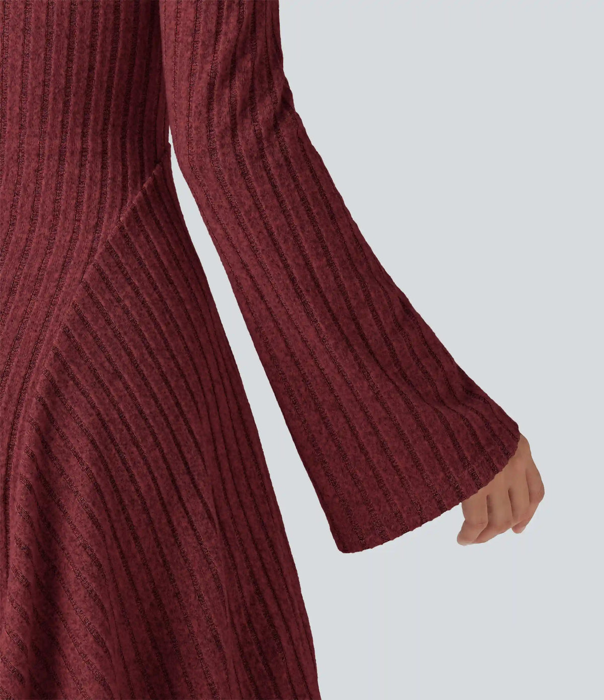 Ribbed Knit Square Neck Flounce Long Sleeve Decorative Knot Flare Mini Casual Dress