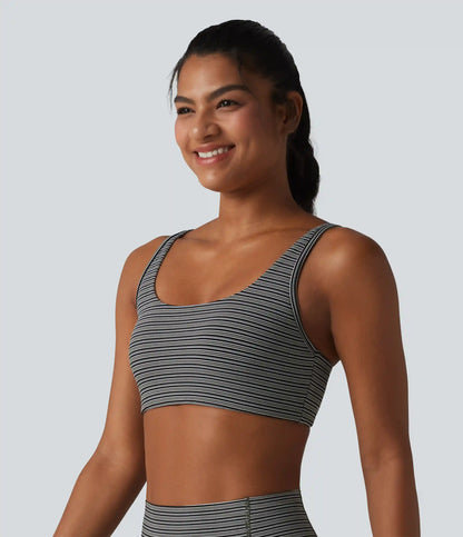 Halara UltraSculpt™ Jacquard Stripe Low Support U-Neck Cut-out Built-in Bra Yoga Sports Bra