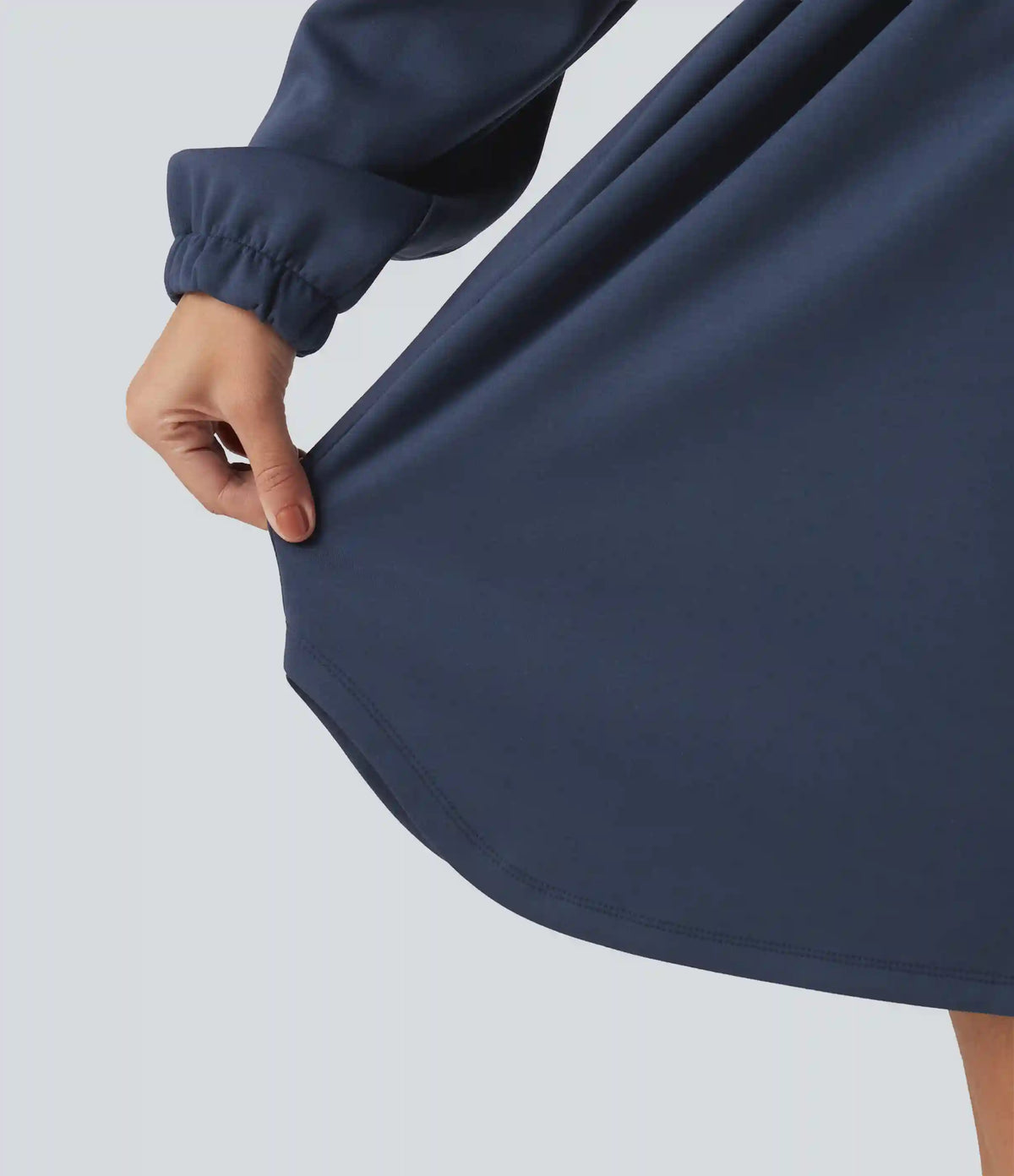 Mock Neck Drawstring Long Sleeve Mini Casual Dress with Pockets