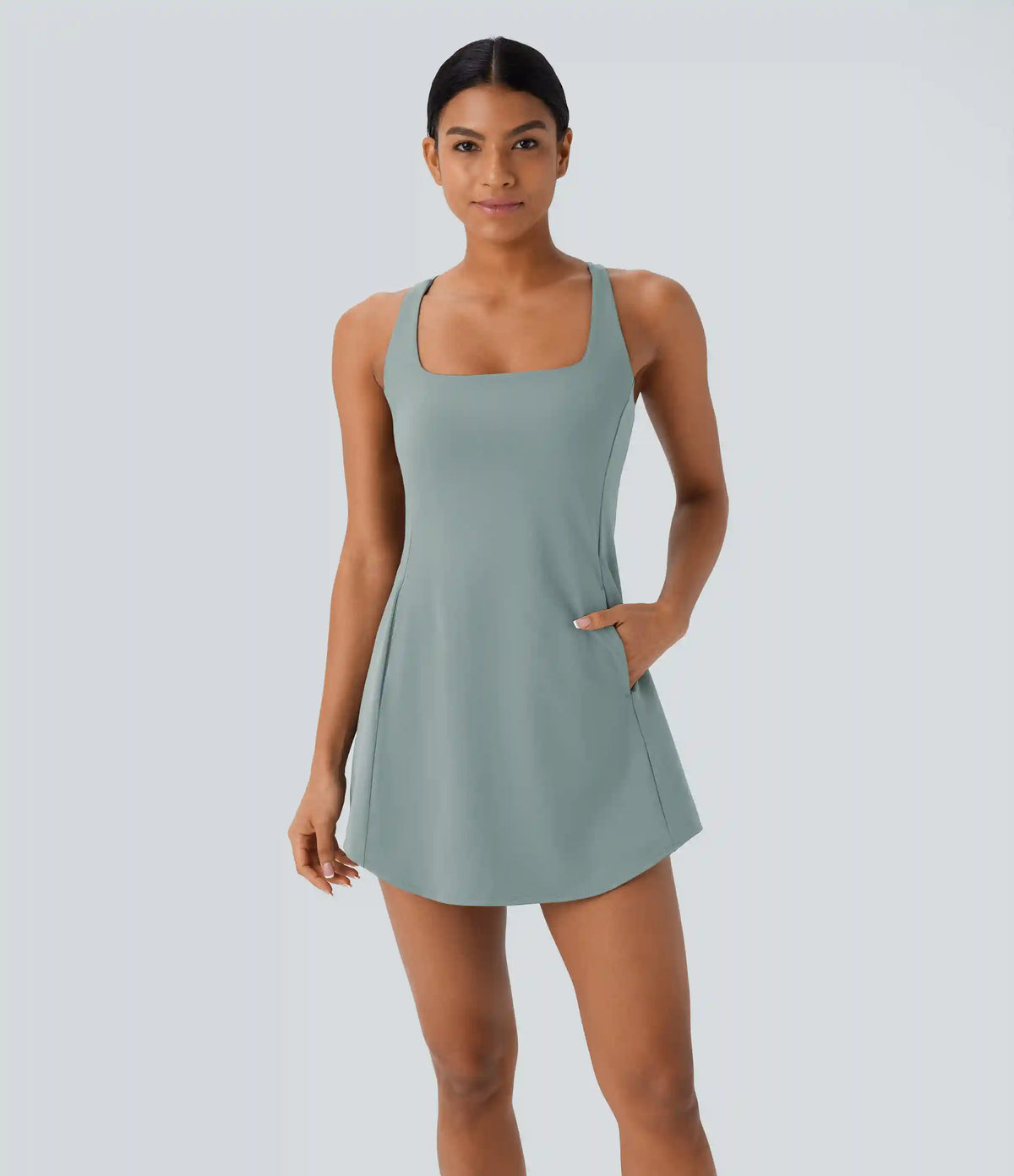 SoftlyZero™ Plush Cut Out Pocket 2-Piece Mini Yoga Active Dress