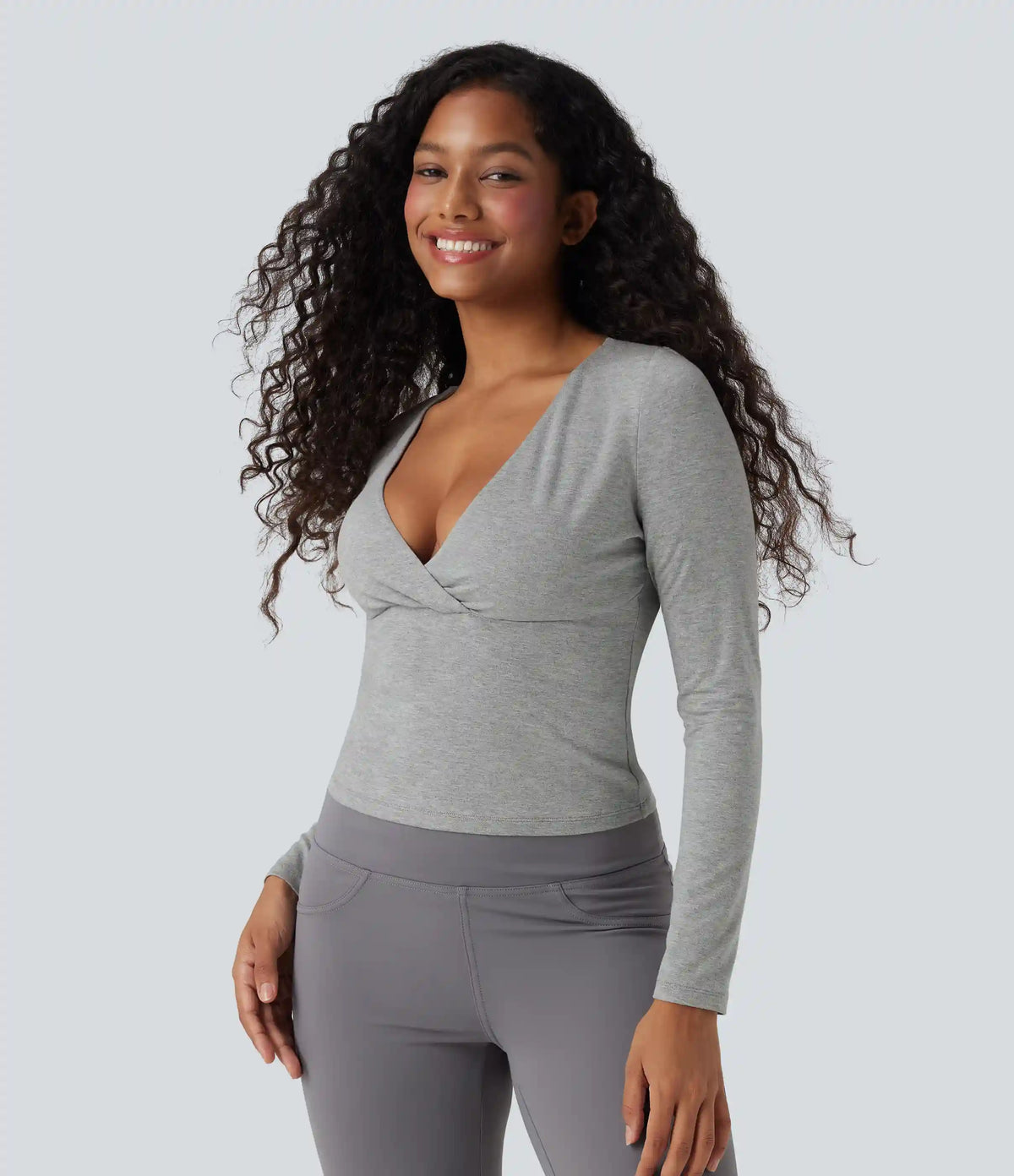 Deep V Neck Long Sleeve Casual Top