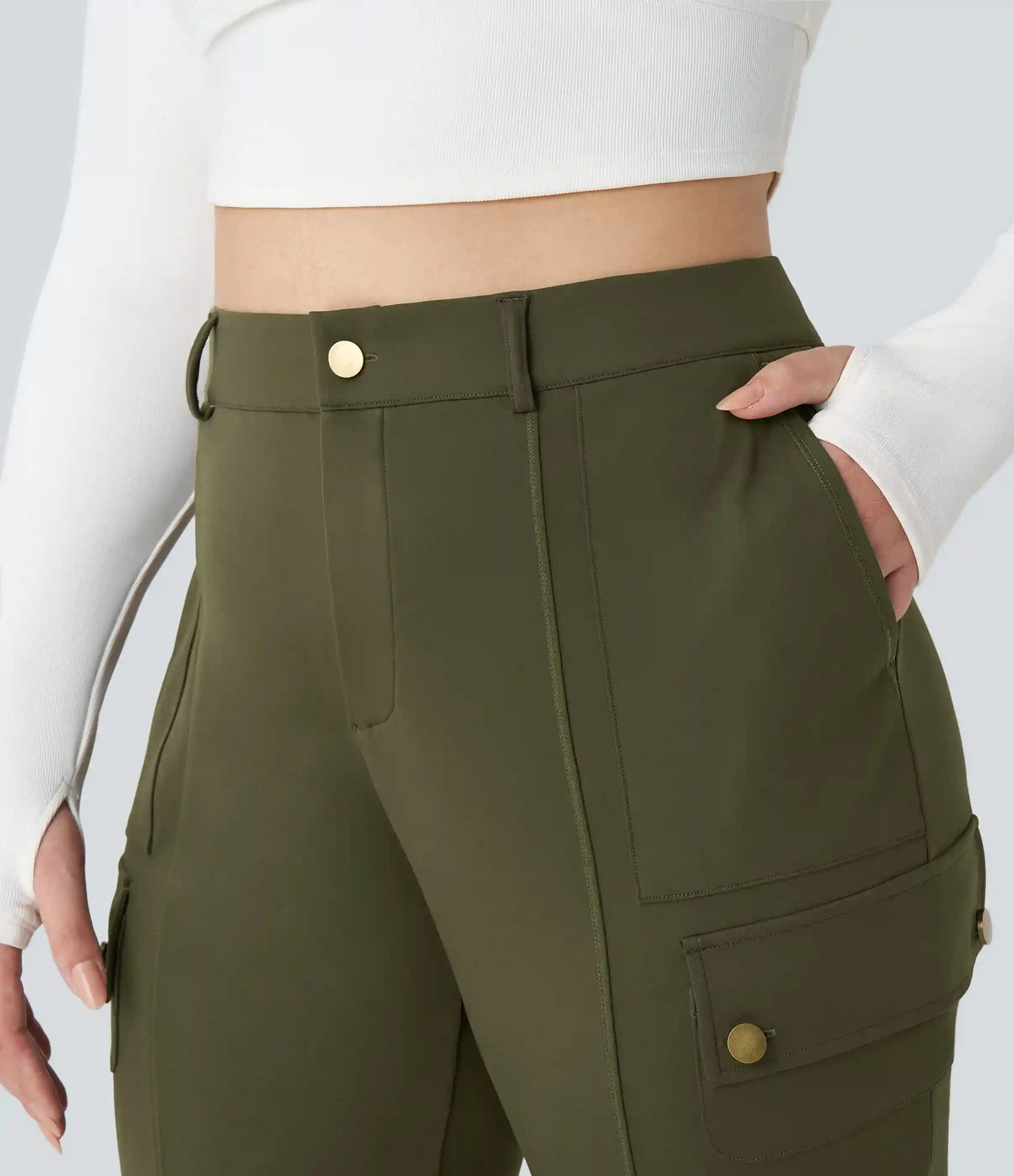 DayStretch High Waisted Zipper Pockets Solid Slim Hiking Plus Size Cargo Pants