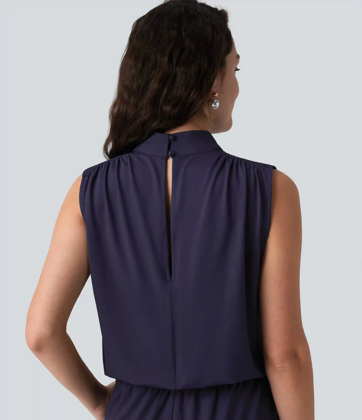 Stand Collar Sleeveless Straight Leg Bridesmaid And Wedding Guest Jumpsuit with Pockets-Easy Peezy