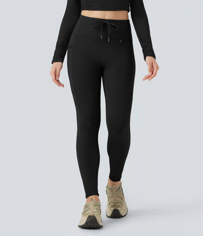High Waisted Drawstring Fleece 7/8 Hiking Leggings with Pocket