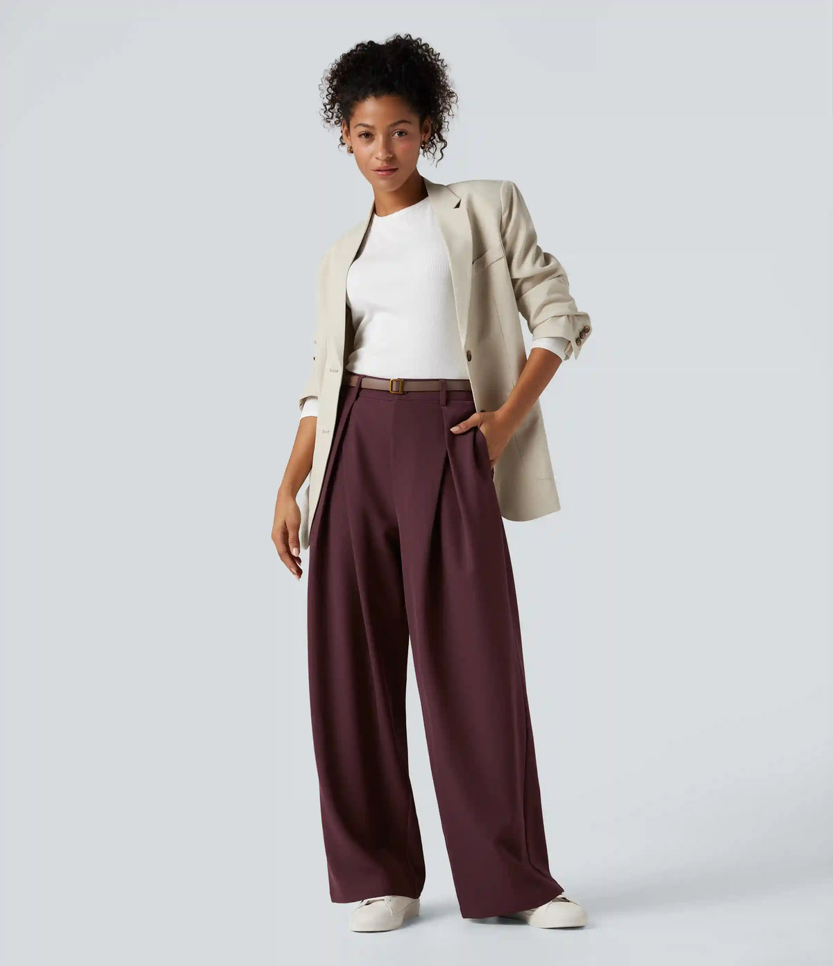 High-waisted Work Wide-leg Pants with Pockets