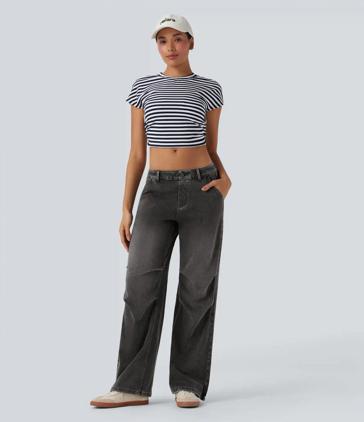 Halara Flex™ Low Rise Adjustable Drawcord Stretchy Knit Casual Parachute Jeans with Multiple Pockets