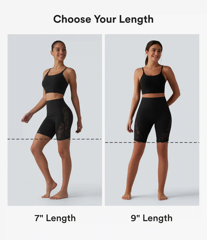 Halara UltraSculpt™ High Waisted Tummy Control Contrast Lace Yoga Biker Shorts 7'' with Pocket