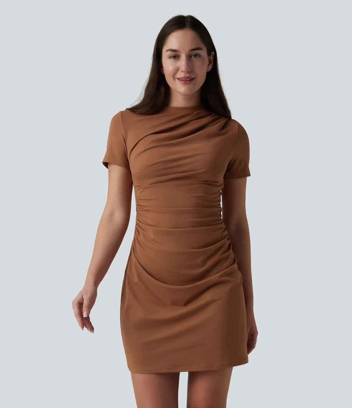 Round Neck Short Sleeve A-Line Casual Mini Dress