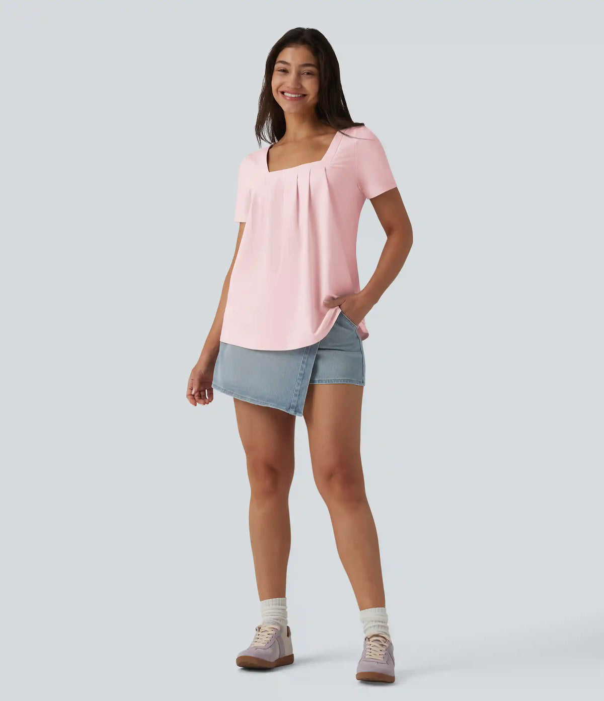 Square Neck Short Sleeve Casual Blouse