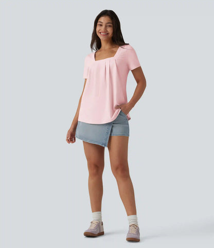 Square Neck Short Sleeve Casual Blouse
