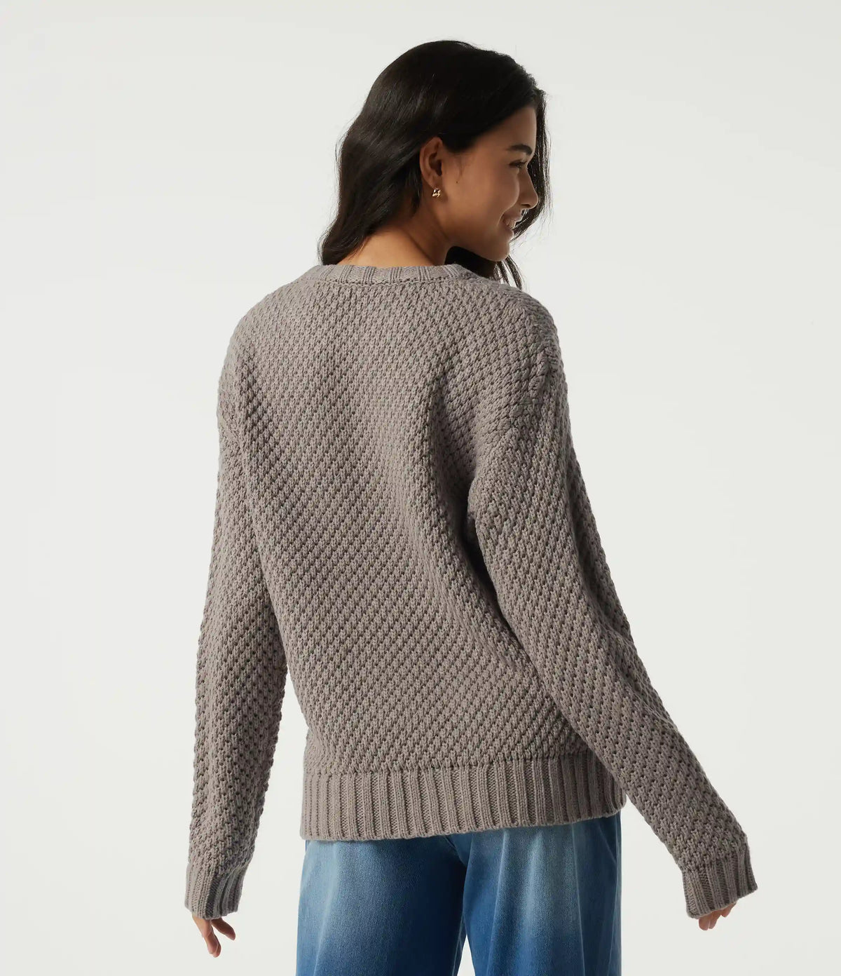 Round Neck Dropped Shoulder Long Sleeve Work Sweater