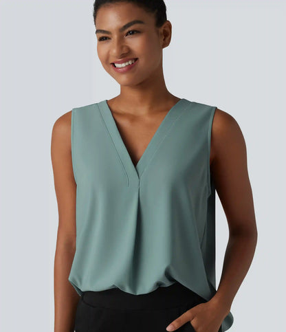 Wrinkle Recovery V Neck Sleeveless Oversized Work Blouse