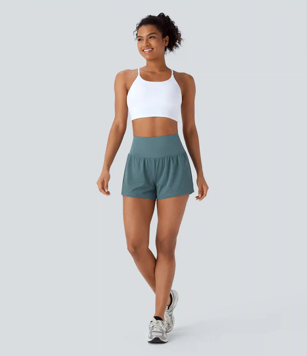 Super High Waisted Tummy Control Perforated 2-in-1 Yoga Shorts
