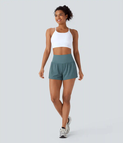 Super High Waisted Tummy Control Perforated 2-in-1 Yoga Shorts