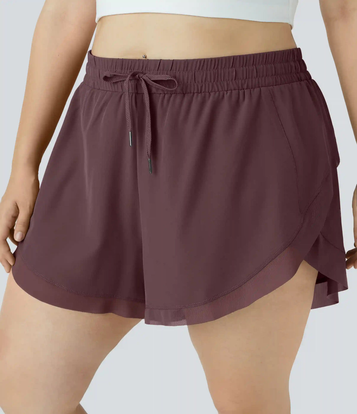 Drawstring Contrast Mesh 2-in-1 Plus Size Shorts 4"