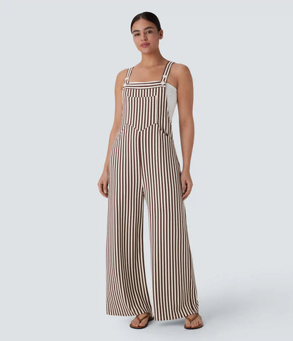 Pockets Stripe Waffle Overalls