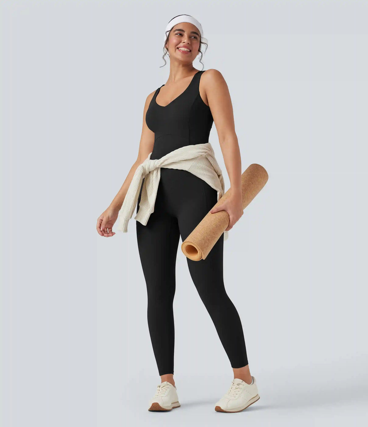 Halara UltraSculpt™ V Neck Tummy Control Butt Lifting Workout Jumpsuit with Pockets