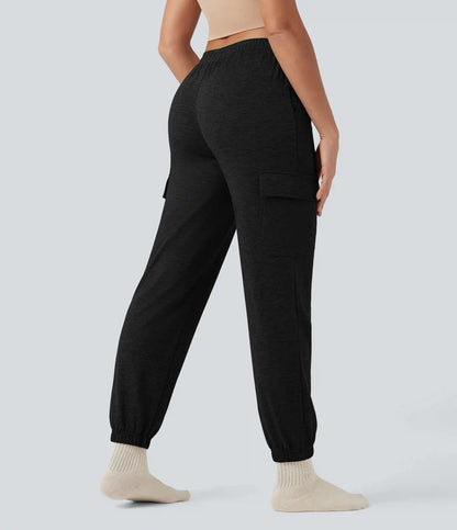 Mid Rise Quick Dry Heathered Lounge Cargo Joggers with Pockets-UPF40+