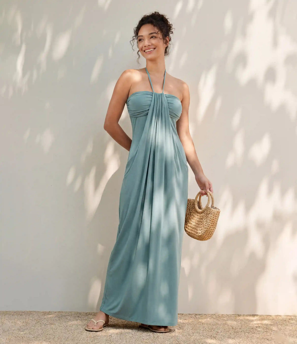 Halter Tie Back Built-in Bra Maxi Dress with Pockets