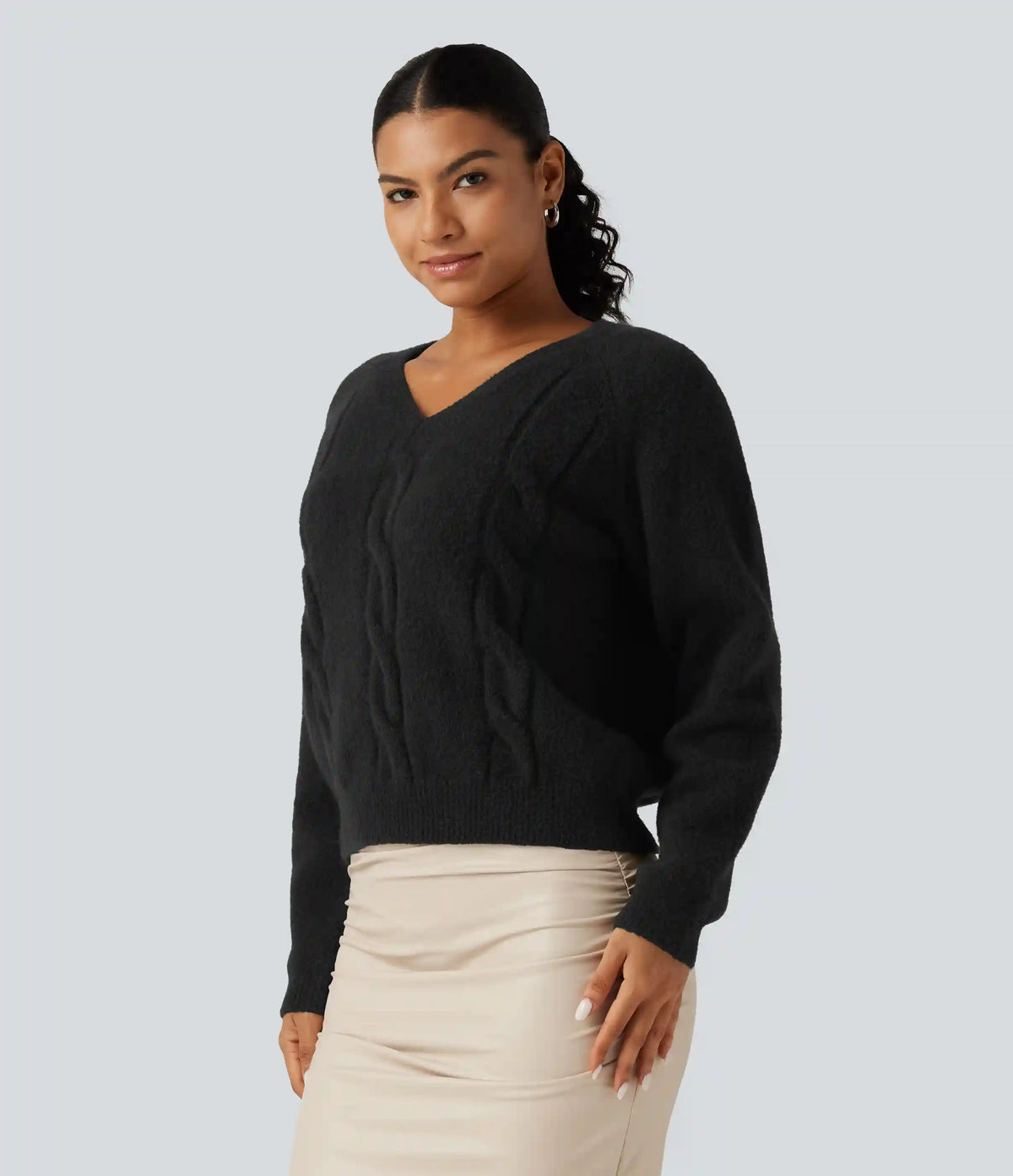 V Neck Raglan Long Sleeve Work Sweater
