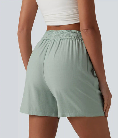 High Waisted Drawstring Casual Linen-Blend Baggy Shorts 5'' with Pockets