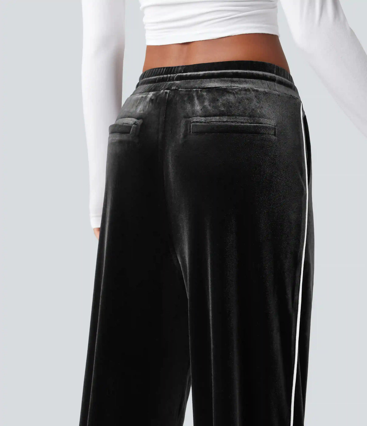 Mid Rise Drawstring Straight Leg Velvet Casual Pants with Pockets