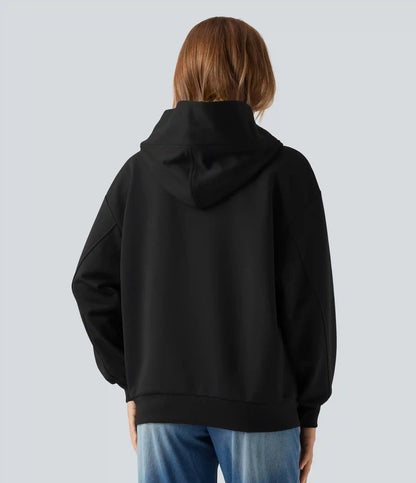 Hooded Crossover Dropped Long Sleeve Fleece Casual Sweatshirt with Pocket
