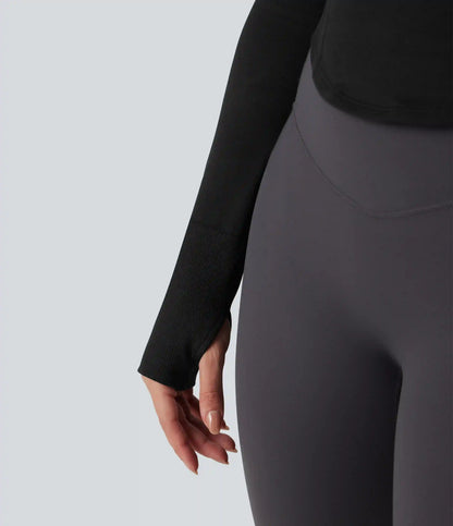 OneForm Seamless Flow Round Neck Long Sleeve Thumb Hole Curved Hem Yoga Sports Top