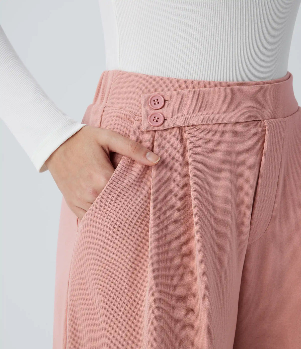High Waisted Pocket Wide Leg Baggy Waffle Casual Pants